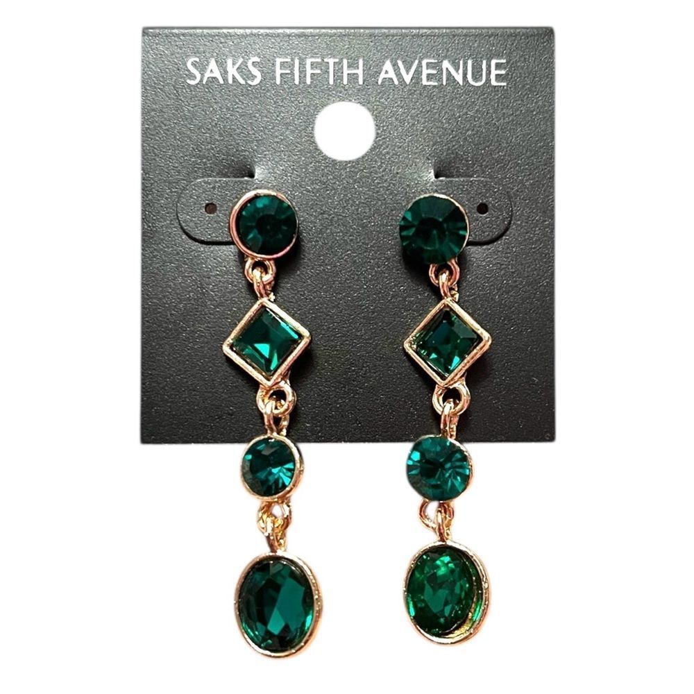 Saks Fifth Avenue Emerald Green Gold-Tone Crystal Drop Earrings